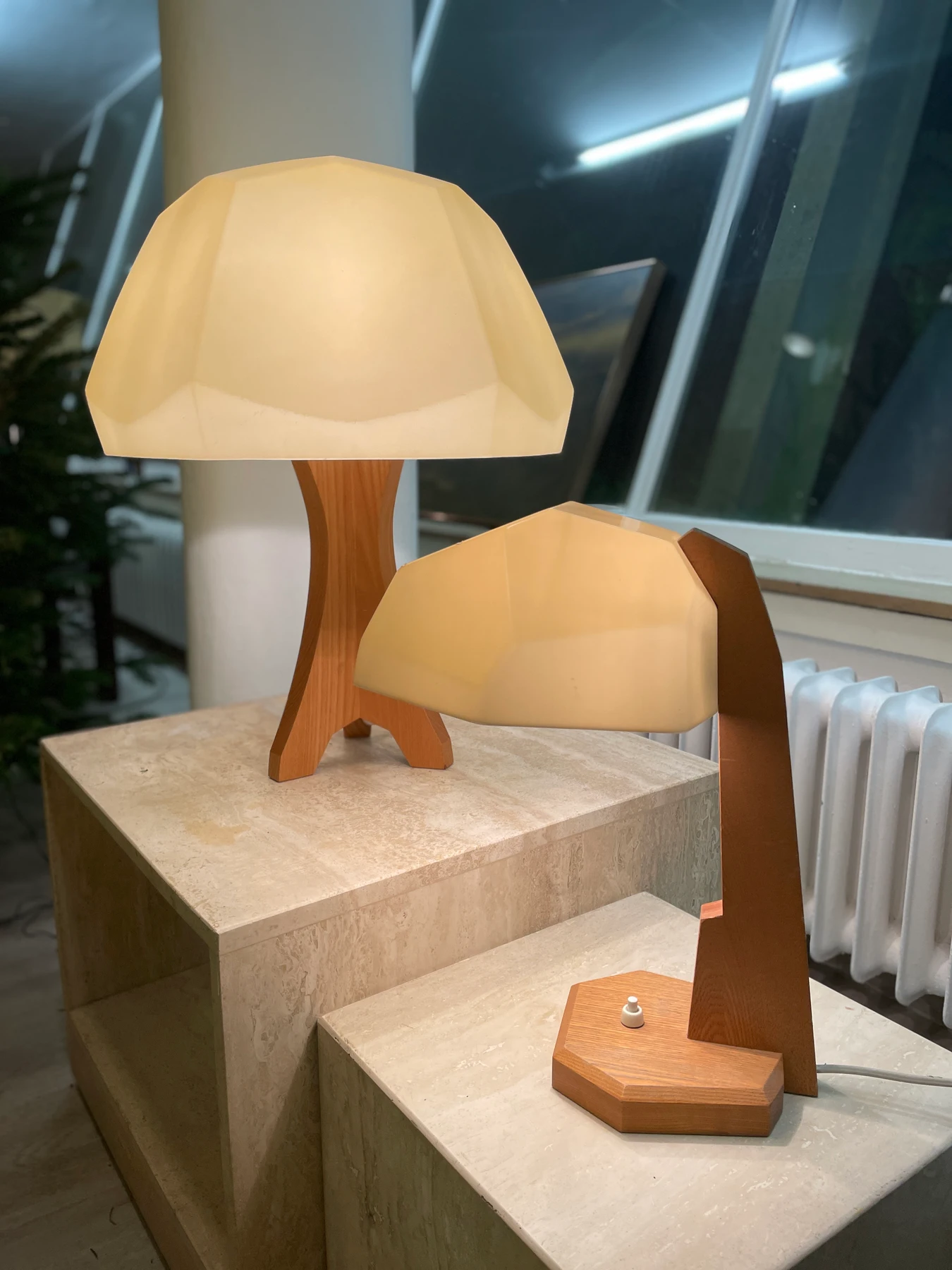 Sculptural lamps inside Café Orchidee.