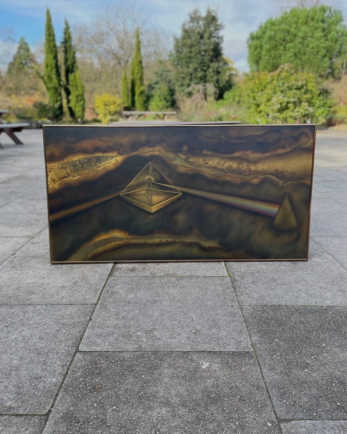 An artwork outside the café.