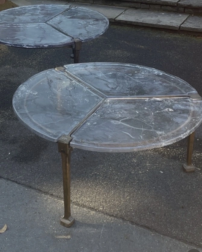 Rounded glass tables from the 1980s selection.